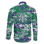 New Zealand Warriors Rugby Family Matching Off Shoulder Short Dress and Hawaiian Shirt Graffiti Typography Urban Camo Abstract Street Style