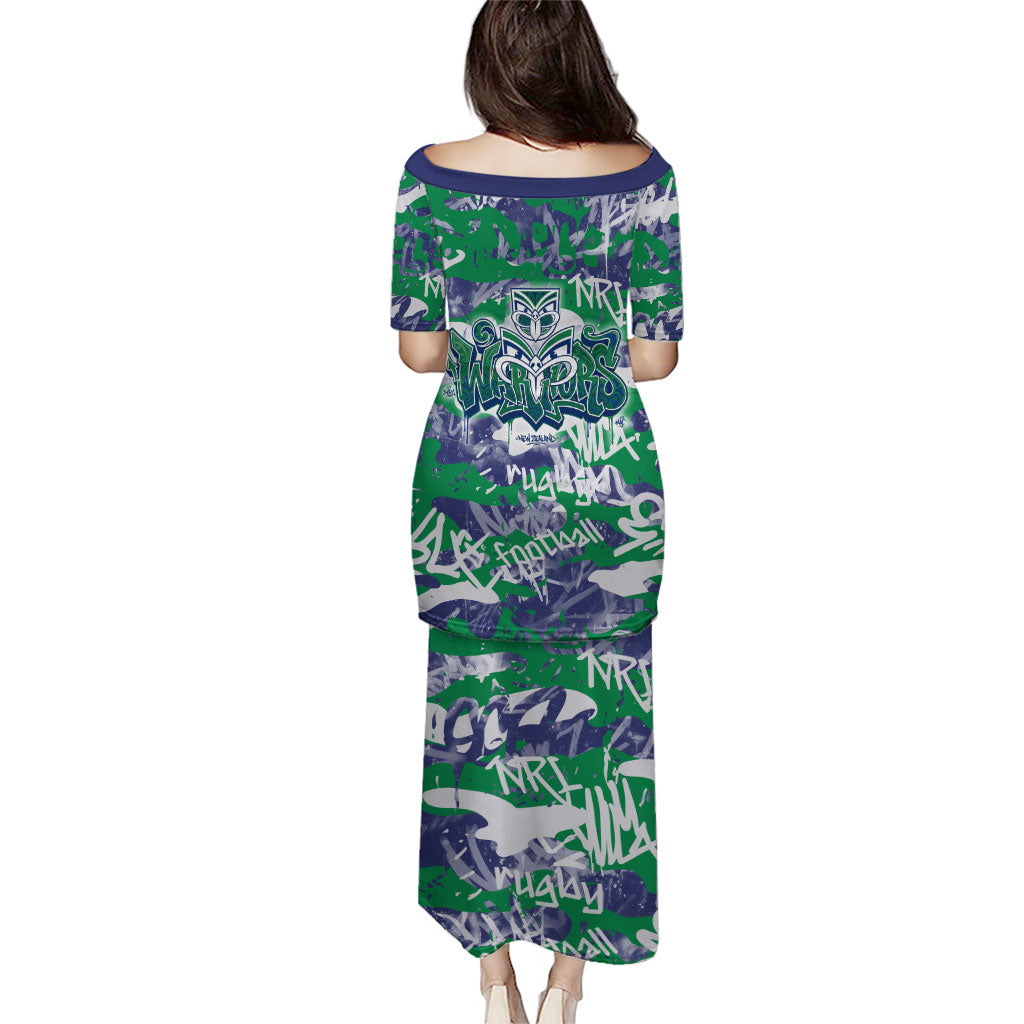 New Zealand Warriors Rugby Family Matching Puletasi and Hawaiian Shirt Graffiti Typography Urban Camo Abstract Street Style