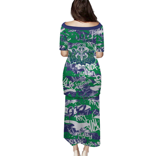 New Zealand Warriors Rugby Family Matching Puletasi and Hawaiian Shirt Graffiti Typography Urban Camo Abstract Street Style