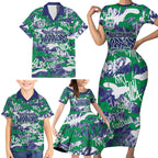 New Zealand Warriors Rugby Family Matching Short Sleeve Bodycon Dress and Hawaiian Shirt Graffiti Typography Urban Camo Abstract Street Style