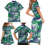 New Zealand Warriors Rugby Family Matching Short Sleeve Bodycon Dress and Hawaiian Shirt Graffiti Typography Urban Camo Abstract Street Style