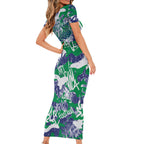 New Zealand Warriors Rugby Family Matching Short Sleeve Bodycon Dress and Hawaiian Shirt Graffiti Typography Urban Camo Abstract Street Style