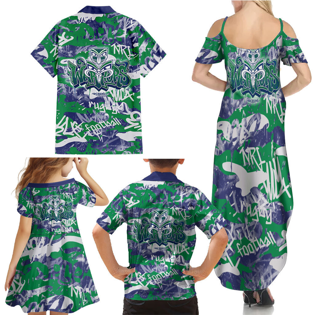 New Zealand Warriors Rugby Family Matching Summer Maxi Dress and Hawaiian Shirt Graffiti Typography Urban Camo Abstract Street Style