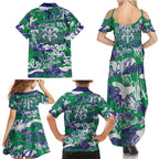 New Zealand Warriors Rugby Family Matching Summer Maxi Dress and Hawaiian Shirt Graffiti Typography Urban Camo Abstract Street Style
