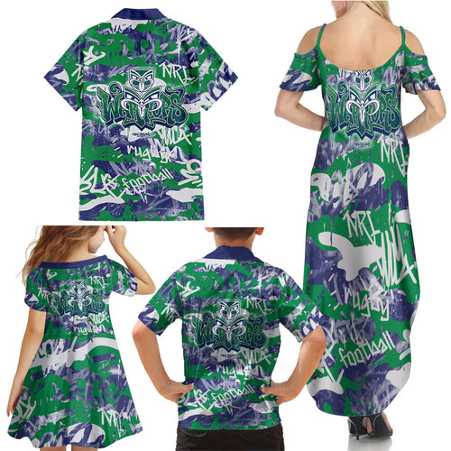 New Zealand Warriors Rugby Family Matching Summer Maxi Dress and Hawaiian Shirt Graffiti Typography Urban Camo Abstract Street Style