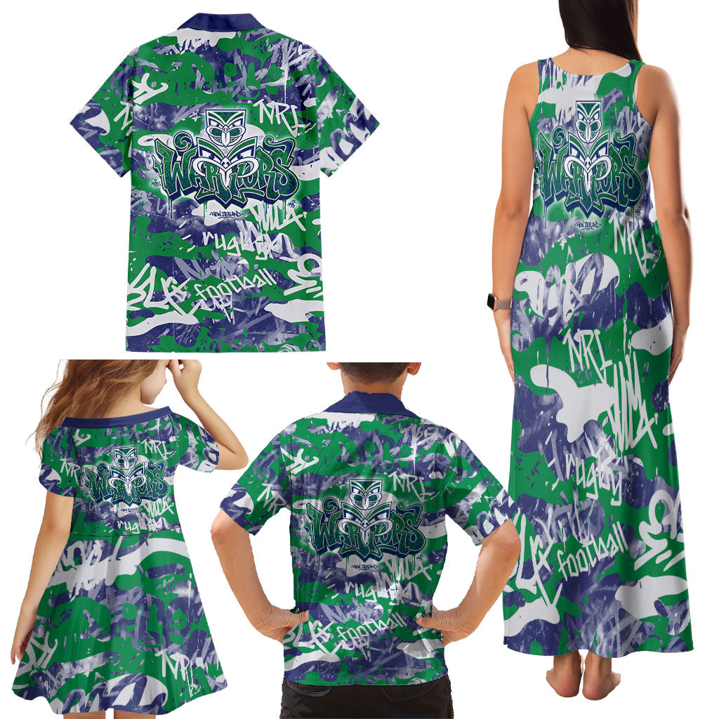 New Zealand Warriors Rugby Family Matching Tank Maxi Dress and Hawaiian Shirt Graffiti Typography Urban Camo Abstract Street Style