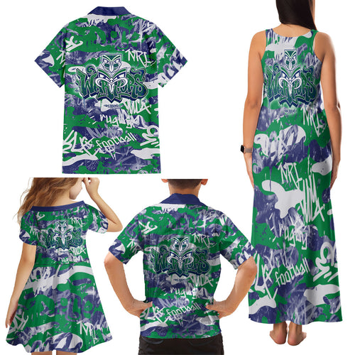 New Zealand Warriors Rugby Family Matching Tank Maxi Dress and Hawaiian Shirt Graffiti Typography Urban Camo Abstract Street Style