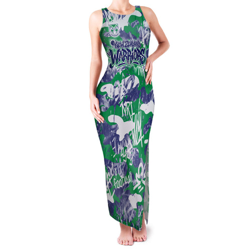 New Zealand Warriors Rugby Family Matching Tank Maxi Dress and Hawaiian Shirt Graffiti Typography Urban Camo Abstract Street Style