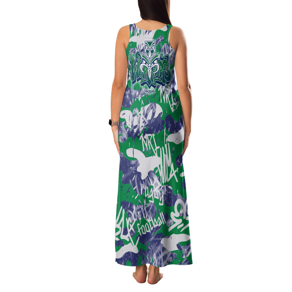 New Zealand Warriors Rugby Family Matching Tank Maxi Dress and Hawaiian Shirt Graffiti Typography Urban Camo Abstract Street Style