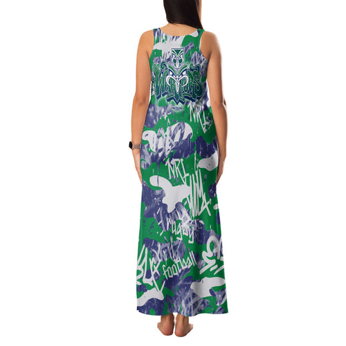 New Zealand Warriors Rugby Family Matching Tank Maxi Dress and Hawaiian Shirt Graffiti Typography Urban Camo Abstract Street Style