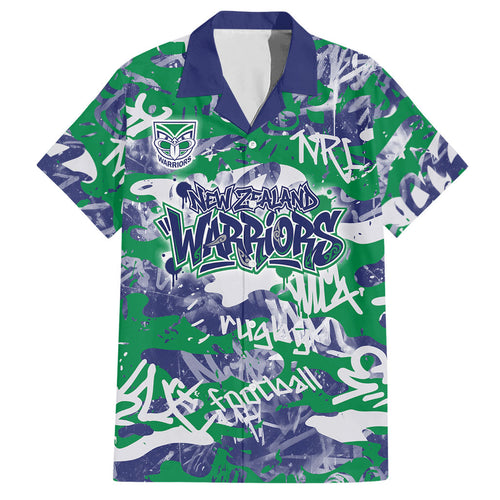 New Zealand Warriors Rugby Hawaiian Shirt Graffiti Typography Urban Camo Abstract Street Style