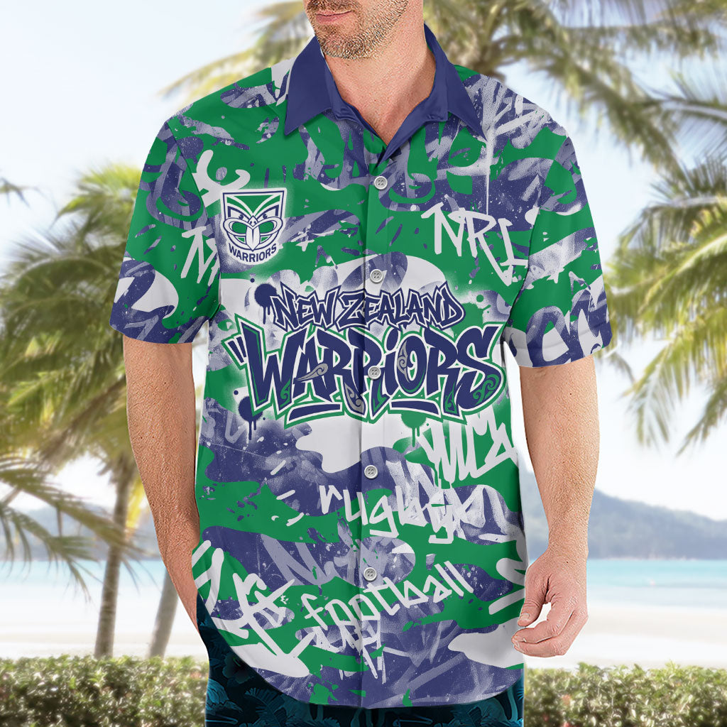 New Zealand Warriors Rugby Hawaiian Shirt Graffiti Typography Urban Camo Abstract Street Style