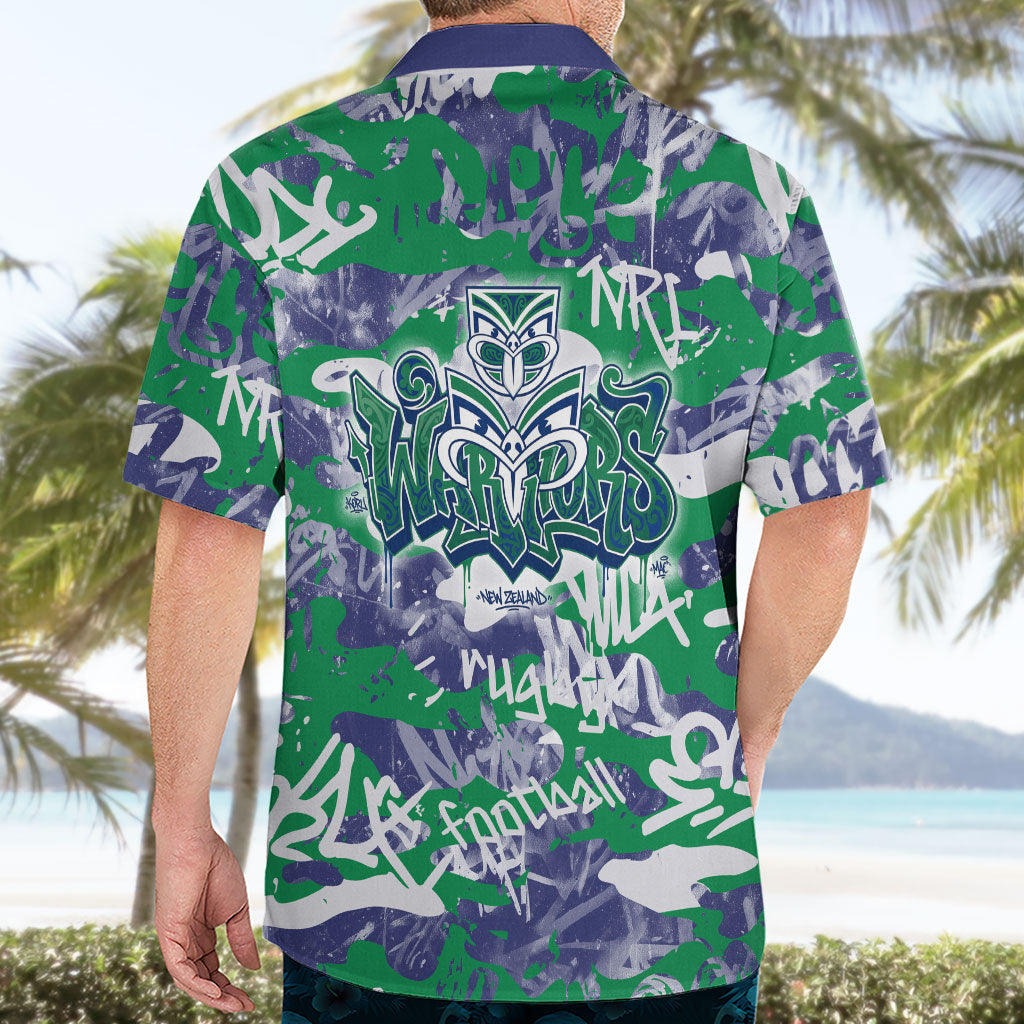 New Zealand Warriors Rugby Hawaiian Shirt Graffiti Typography Urban Camo Abstract Street Style