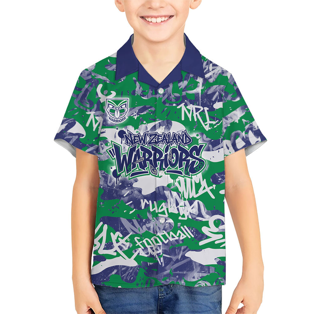 New Zealand Warriors Rugby Hawaiian Shirt Graffiti Typography Urban Camo Abstract Street Style