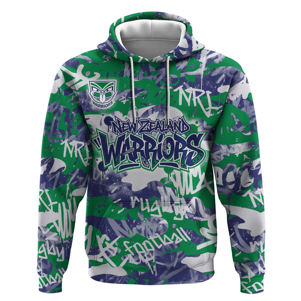 New Zealand Warriors Rugby Hoodie Graffiti Typography Urban Camo Abstract Street Style