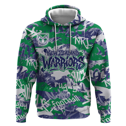 New Zealand Warriors Rugby Hoodie Graffiti Typography Urban Camo Abstract Street Style