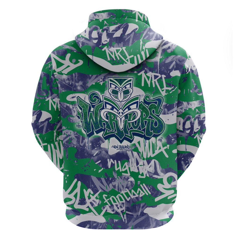 New Zealand Warriors Rugby Hoodie Graffiti Typography Urban Camo Abstract Street Style