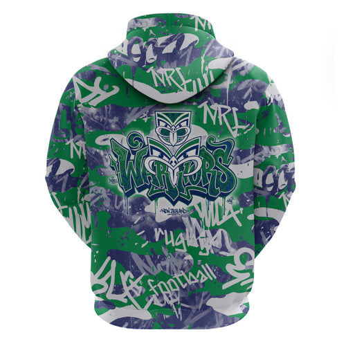 New Zealand Warriors Rugby Hoodie Graffiti Typography Urban Camo Abstract Street Style