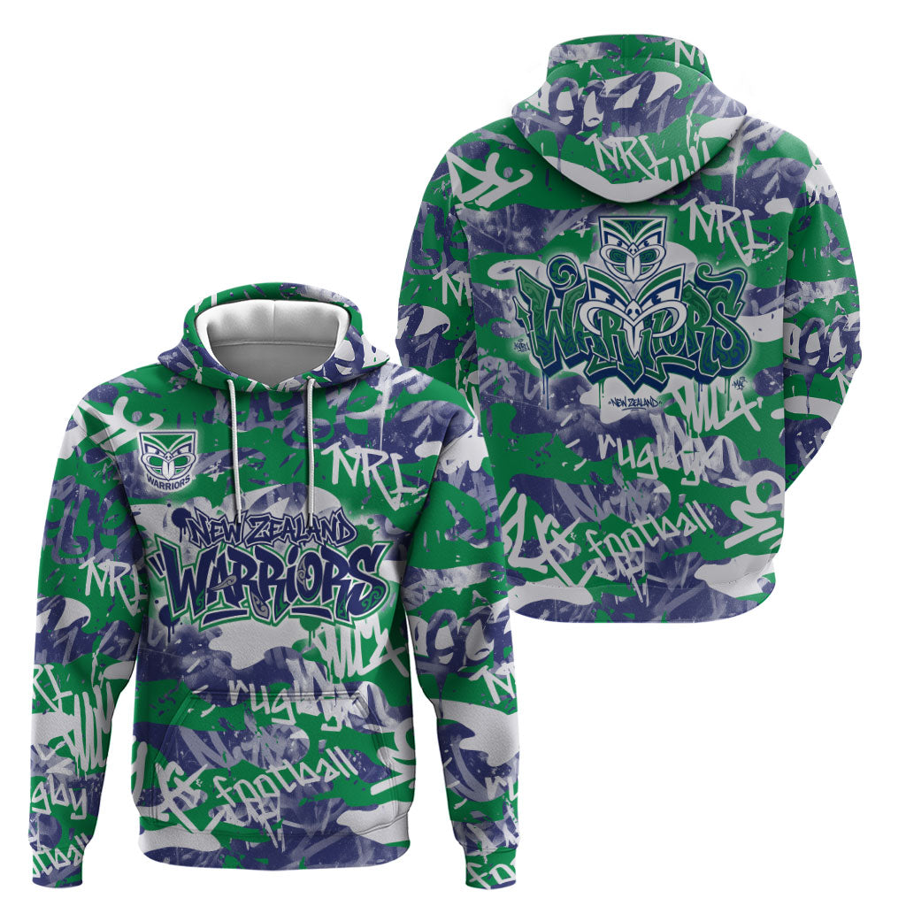 New Zealand Warriors Rugby Hoodie Graffiti Typography Urban Camo Abstract Street Style
