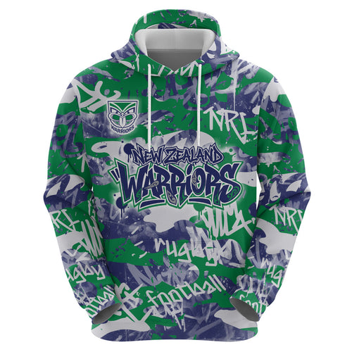 New Zealand Warriors Rugby Hoodie Graffiti Typography Urban Camo Abstract Street Style