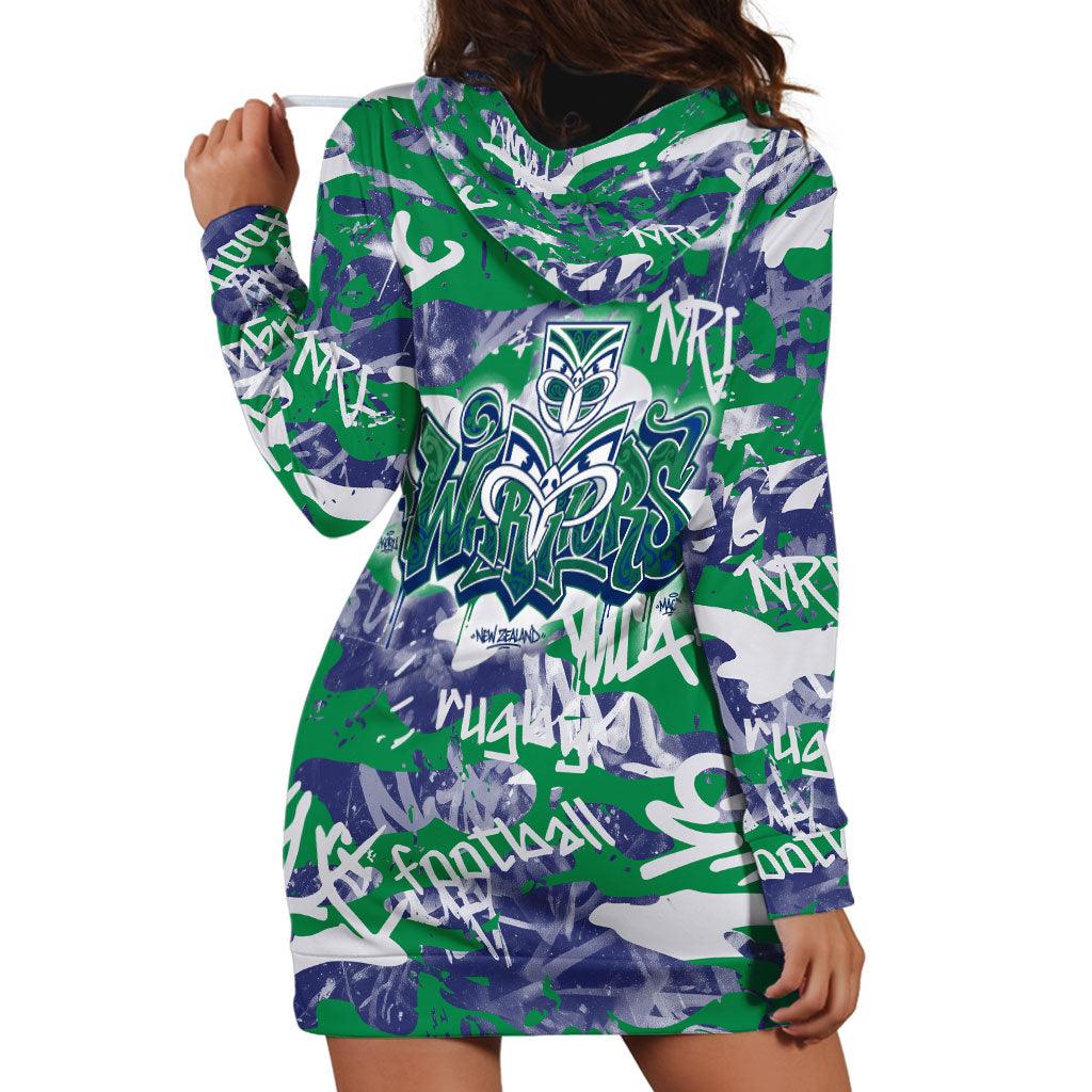 New Zealand Warriors Rugby Hoodie Dress Graffiti Typography Urban Camo Abstract Street Style