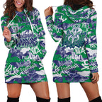 New Zealand Warriors Rugby Hoodie Dress Graffiti Typography Urban Camo Abstract Street Style