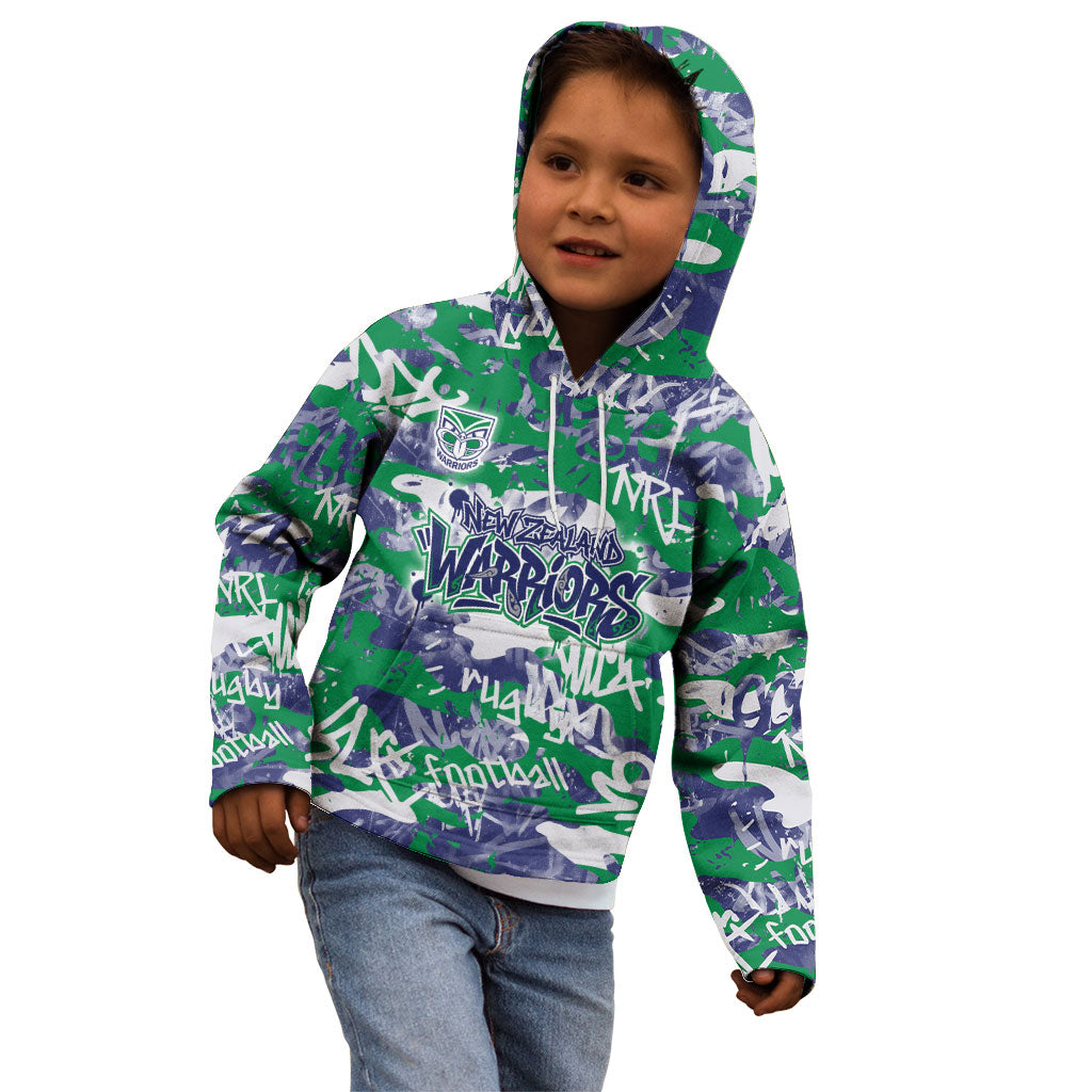 New Zealand Warriors Rugby Kid Hoodie Graffiti Typography Urban Camo Abstract Street Style