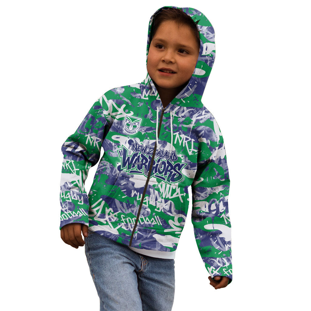New Zealand Warriors Rugby Kid Hoodie Graffiti Typography Urban Camo Abstract Street Style