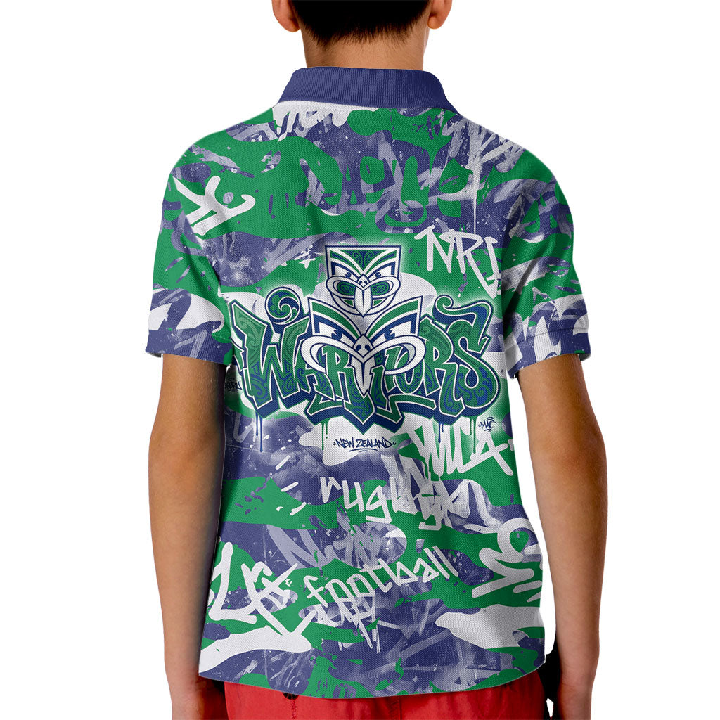 New Zealand Warriors Rugby Kid Polo Shirt Graffiti Typography Urban Camo Abstract Street Style