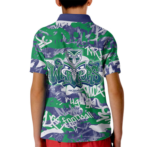 New Zealand Warriors Rugby Kid Polo Shirt Graffiti Typography Urban Camo Abstract Street Style
