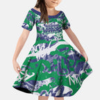 New Zealand Warriors Rugby Kid Short Sleeve Dress Graffiti Typography Urban Camo Abstract Street Style