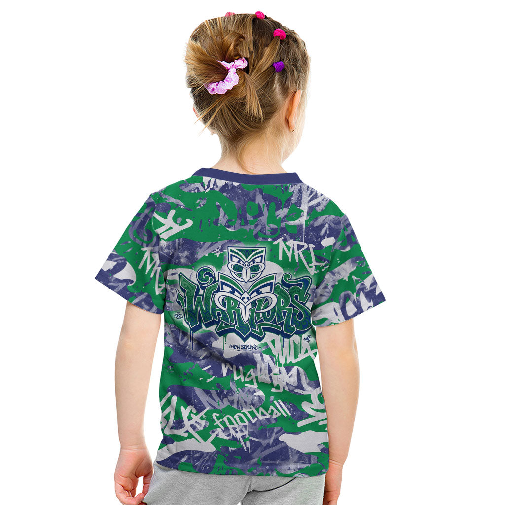 New Zealand Warriors Rugby Kid T Shirt Graffiti Typography Urban Camo Abstract Street Style