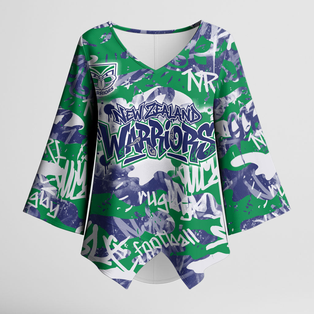 New Zealand Warriors Rugby Kimono Sleeve Blouse Graffiti Typography Urban Camo Abstract Street Style