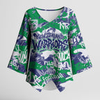 New Zealand Warriors Rugby Kimono Sleeve Blouse Graffiti Typography Urban Camo Abstract Street Style