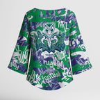 New Zealand Warriors Rugby Kimono Sleeve Blouse Graffiti Typography Urban Camo Abstract Street Style