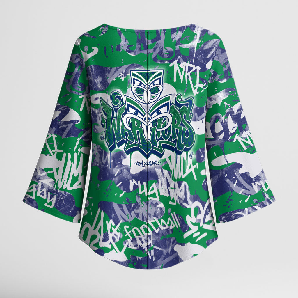 New Zealand Warriors Rugby Kimono Sleeve Blouse Graffiti Typography Urban Camo Abstract Street Style