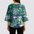 New Zealand Warriors Rugby Kimono Sleeve Blouse Graffiti Typography Urban Camo Abstract Street Style