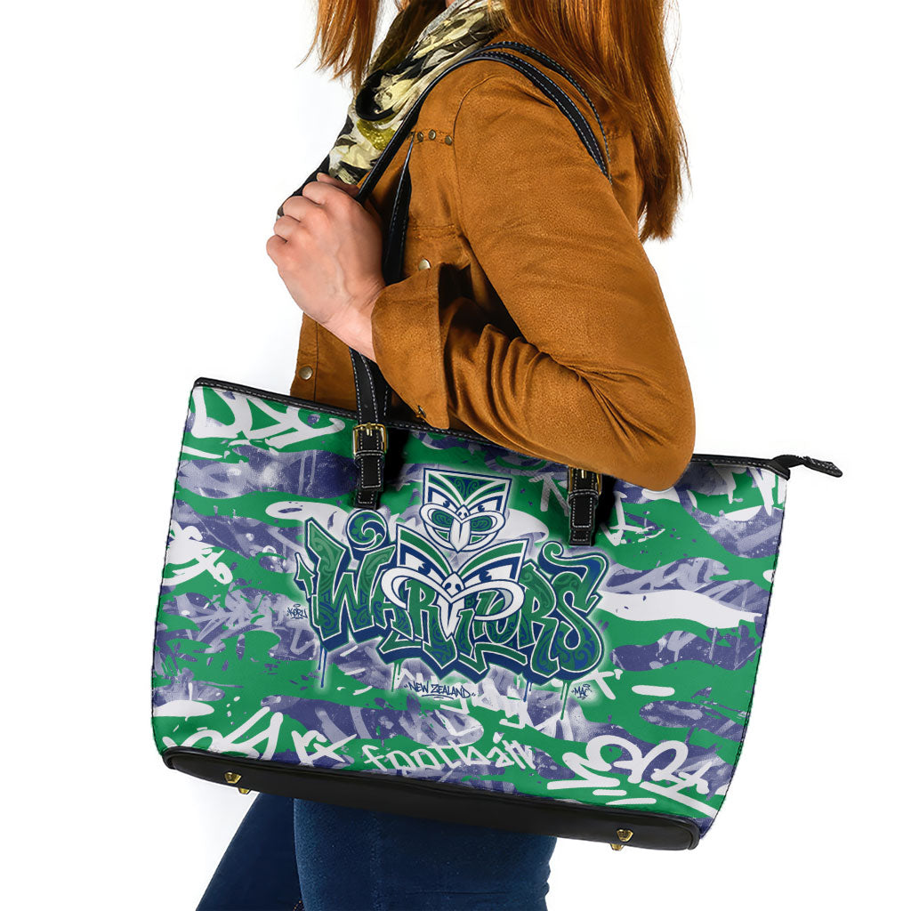 New Zealand Warriors Rugby Leather Tote Bag Graffiti Typography Urban Camo Abstract Street Style