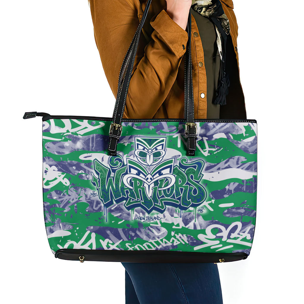 New Zealand Warriors Rugby Leather Tote Bag Graffiti Typography Urban Camo Abstract Street Style