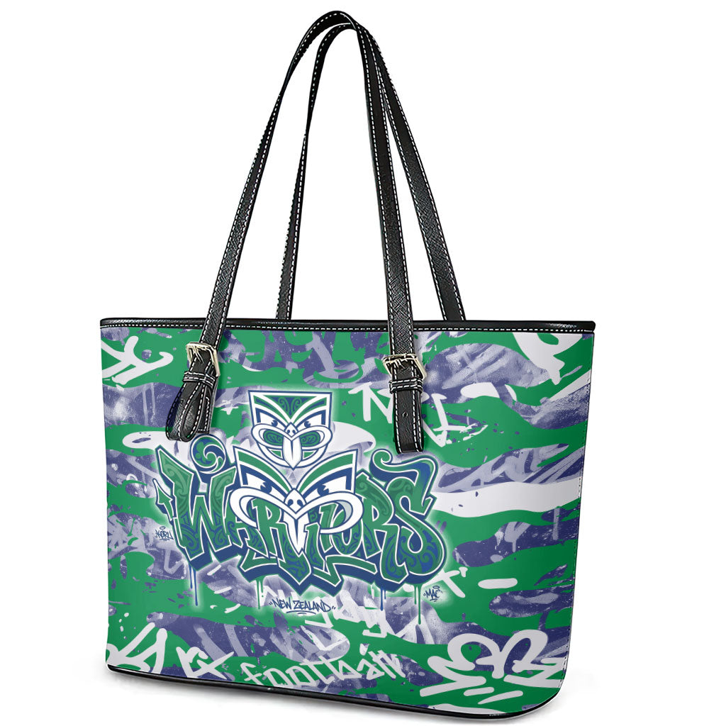 New Zealand Warriors Rugby Leather Tote Bag Graffiti Typography Urban Camo Abstract Street Style