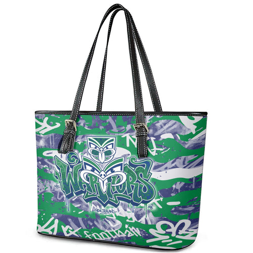 New Zealand Warriors Rugby Leather Tote Bag Graffiti Typography Urban Camo Abstract Street Style