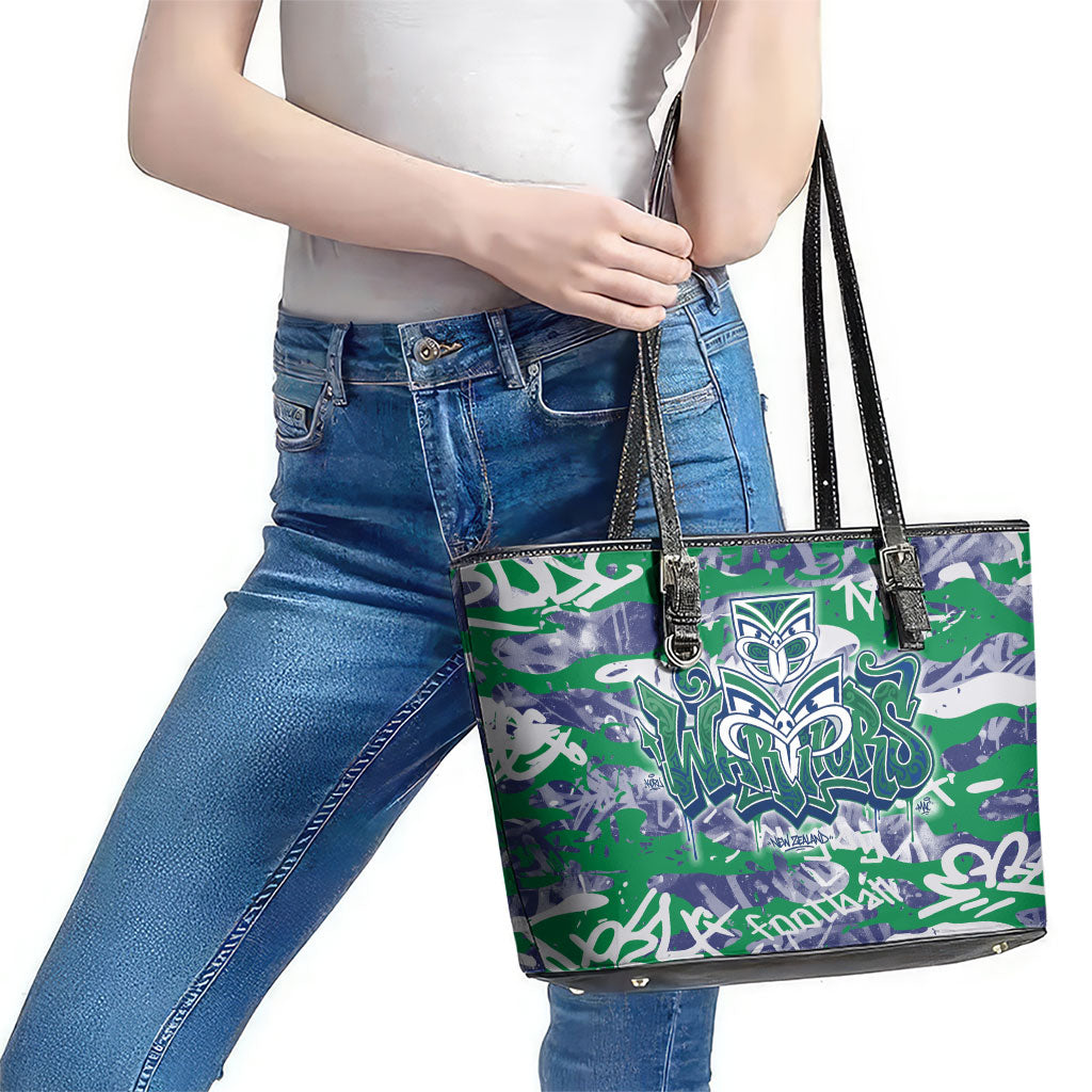 New Zealand Warriors Rugby Leather Tote Bag Graffiti Typography Urban Camo Abstract Street Style