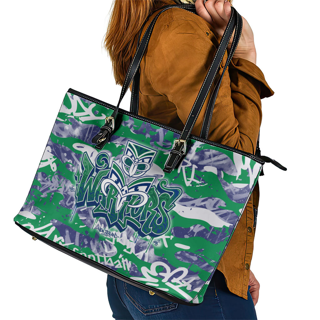 New Zealand Warriors Rugby Leather Tote Bag Graffiti Typography Urban Camo Abstract Street Style