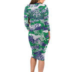 New Zealand Warriors Rugby Long Sleeve Bodycon Dress Graffiti Typography Urban Camo Abstract Street Style