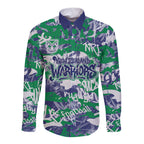 New Zealand Warriors Rugby Long Sleeve Button Shirt Graffiti Typography Urban Camo Abstract Street Style