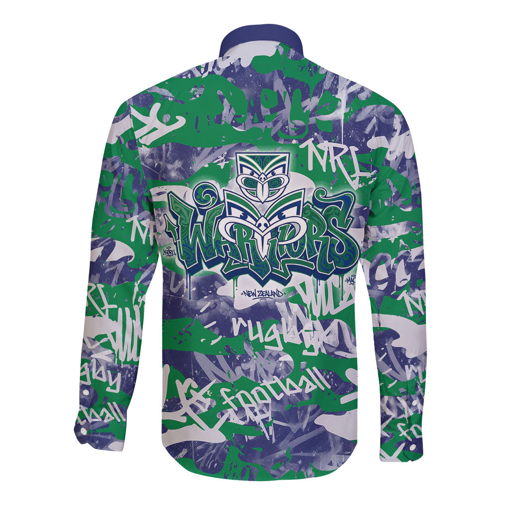 New Zealand Warriors Rugby Long Sleeve Button Shirt Graffiti Typography Urban Camo Abstract Street Style