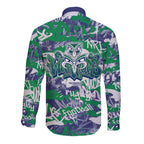 New Zealand Warriors Rugby Long Sleeve Button Shirt Graffiti Typography Urban Camo Abstract Street Style