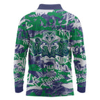 New Zealand Warriors Rugby Long Sleeve Polo Shirt Graffiti Typography Urban Camo Abstract Street Style