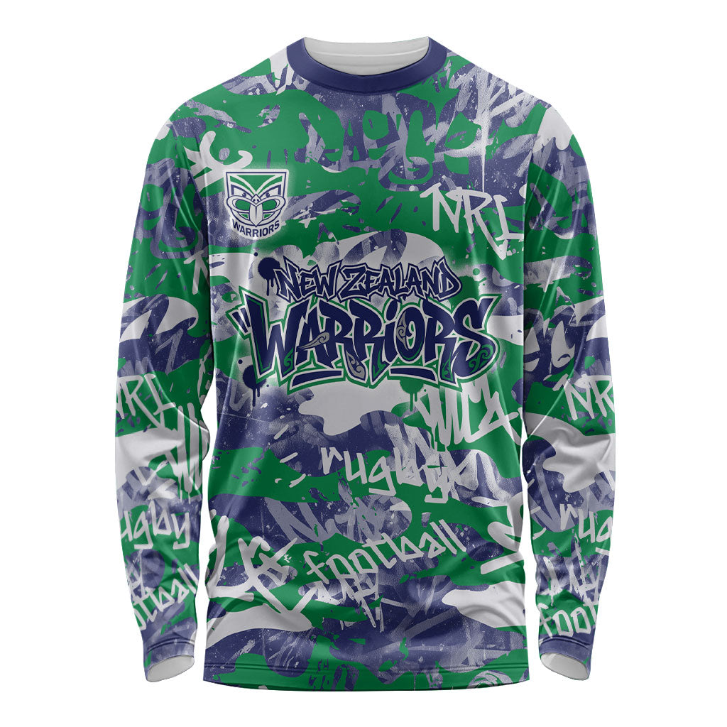 New Zealand Warriors Rugby Long Sleeve Shirt Graffiti Typography Urban Camo Abstract Street Style