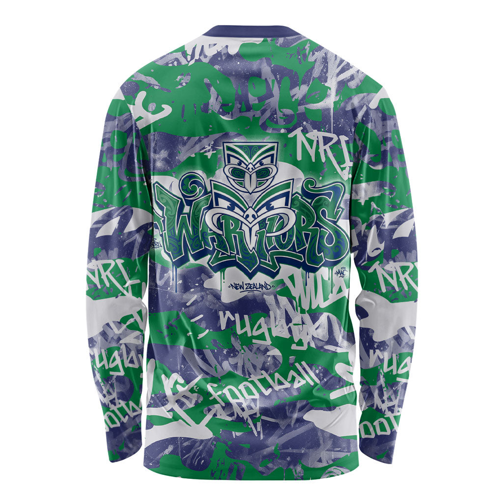 New Zealand Warriors Rugby Long Sleeve Shirt Graffiti Typography Urban Camo Abstract Street Style